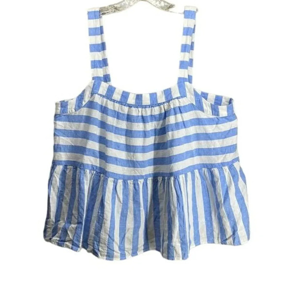 Loft Linen Blend‎ Blue/White Striped Baby Doll Halter Top Size Large (L) - Picture 1 of 7